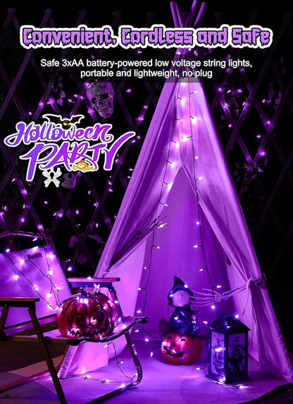 Battery Operated Halloween Indoor String Lights, 8 ft 20 LED Purple Mini Cluster Tree Lights with Timer, Indoor Outdoor Patio Garland Window Decor for Party Christmas Halloween Decorations