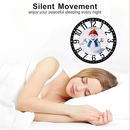 Wall Clock 10 Inch Silent Non-Ticking Modern Clocks Battery Operated - Analog Small Classic for Office, Home, Living Room,Bathroom, Kitchen, Bedroom, School,Snowman Clock