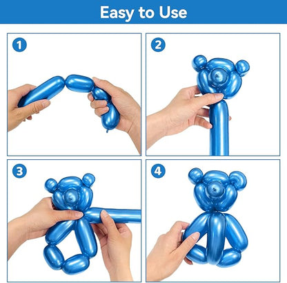 Metallic Blue Long Balloons Premium 260 Twisting Animals Magic Balloons for Birthday Kids Wedding Party Supply 100pcs