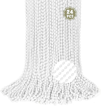 24PCS White Bead Necklaces, Metallic Oval Mardi Gras Beads Stuff Party Favors, Aesthetic 32" Necklaces Costume for Festival Parade Throw Accessories Wedding Birthday New Year 4th of July Decorations