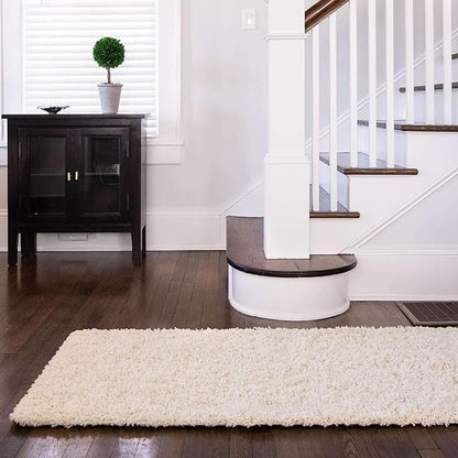 Unique Loom Solid Shag Collection Area Rug (2' 6" x 16' 5" Runner, Pure Ivory)