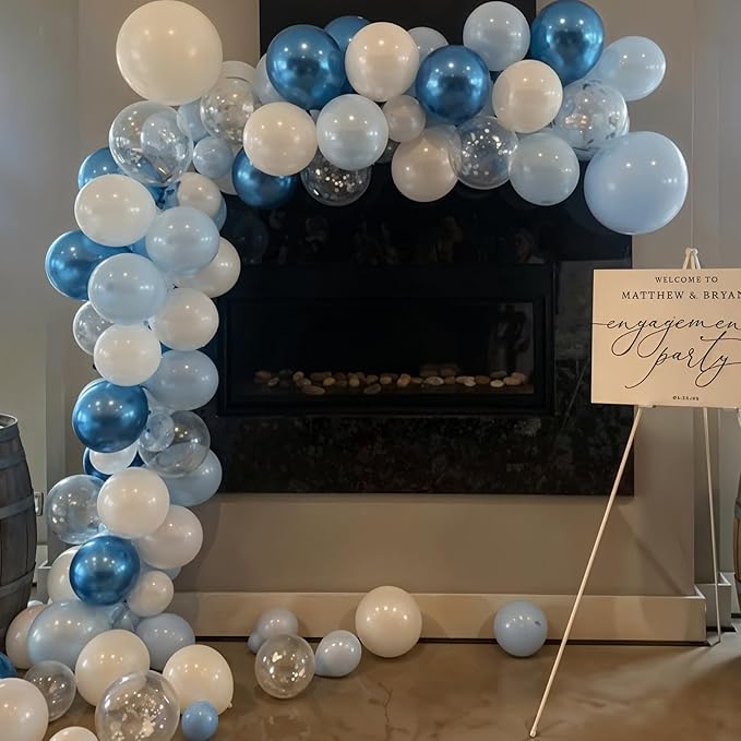 Metallic Blue Silver Balloon, 60 Pcs 12 Inches Chrome Blue White Balloon with Silver Balloons Glitter Confetti Balloons for Boys Baby Shower, Birthday, Baptism,Wedding Decorations
