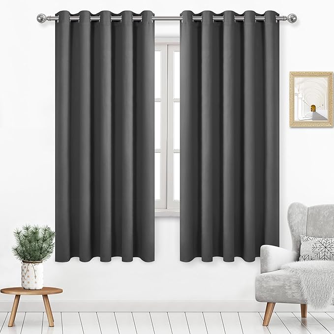 DWCN Blackout Curtains 63 Inch Length, 60 Wide Thermal Light Blocking Drapes for Living Room - W60 x L63 Inches Long, 2 Panels, Dark Grey