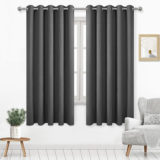 DWCN Blackout Curtains 63 Inch Length, 60 Wide Thermal Light Blocking Drapes for Living Room - W60 x L63 Inches Long, 2 Panels, Dark Grey