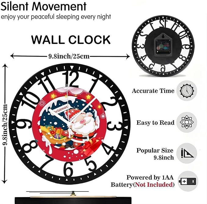 Wall Clock 10 Inch Silent Non-Ticking Modern Clocks Battery Operated - Analog Small Classic for Office, Home, Living Room,Bathroom, Kitchen, Bedroom, School,Snowman Clock