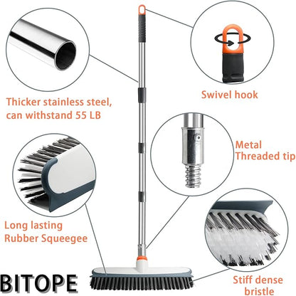 Heavy Duty Floor Scrub Brush and Grout Cleaner Tool with Long Handle Deck Brush with Stiff Bristles Outdoor Scrubber for Cleaning Deck Tile Kitchen Swimming Pool Bathroom(2 Pack Brush Head)