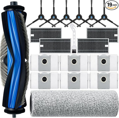 19Pcs Compatible with Ecovacs Deebot X8 Pro Omni,Yeedi S14 Plus Vacuum Cleaner Accessories Kit,1 Rubber Main Brush 1 Mop Roller 6 Side Brush 4 Hepa Filters 6 Vacuum Bags
