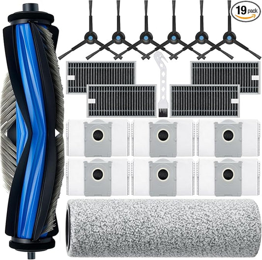 19Pcs Compatible with Ecovacs Deebot X8 Pro Omni,Yeedi S14 Plus Vacuum Cleaner Accessories Kit,1 Rubber Main Brush 1 Mop Roller 6 Side Brush 4 Hepa Filters 6 Vacuum Bags