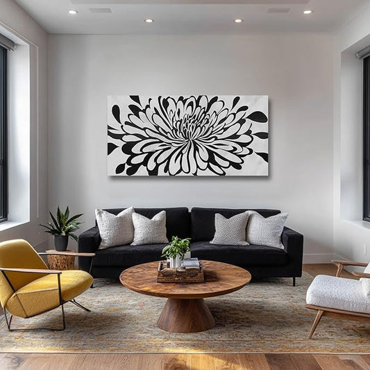 GAIDUOMAI Canvas Prints Wall Art for Living Room Chrysanthemum Artwork Badroom Black and White Wall Decor Minimalist Art for Dining Room 24"x48"