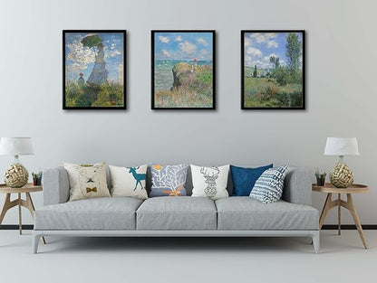 Woman with a Parasol by Claude Monet Canvas Wall Art, Oil Painting Impressionism Classic Artwork Pictures with Black Framed for Home Decor - 16"x24"