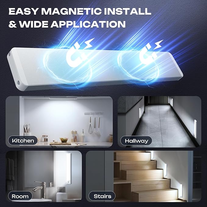 5 Pack Under Cabinet Lighting Wireless 14inch LED Motion Sensor Magnetic Light 2500maAh Rechargeable Indoor Closet Lights for Kitchen, Stairs Cool White