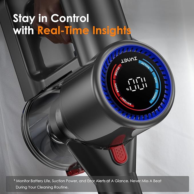 Cordless Vacuum Cleaner, 40KPA/40Mins, LED Display, Lightweight Stick Vacuum with Powerful Suction, Self-Standing, Green Light, Rechargeable Vacuum Cleaners for Home Pet Hair Carpet Hard Floors
