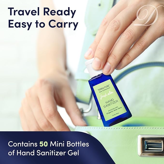 Terra Pure Hotel Hand Sanitizer Gel | Mini Hand Sanitizer Bulk | Alcohol-Free with Organic Aloe Vera | 1oz Bottles
