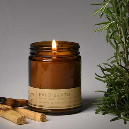Bia Candle Co Soy Blend Candle, Rosemary & Palo Santo with Smoky Cedar Wood & Leather Over Sandalwood, Tonka Bean & Incense – Clean Burn, Lead-Free Cotton Wick – Palo Santo, 7 oz