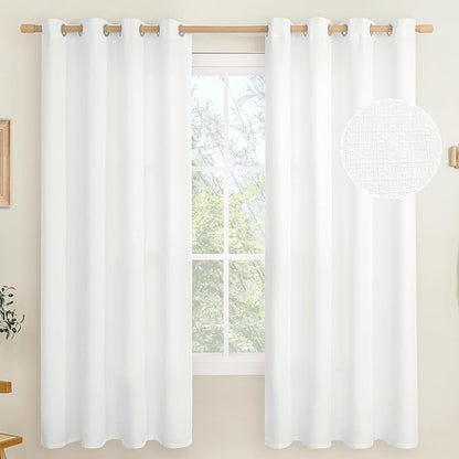 LAMIT White Linen Curtains 72 inch Long for Bedroom, Grommet Thick Light Reducing Thermal Light Filtering Curtains Window Panels for Living Room/Farmhouse, Set of 2 Panels, W52 x L72