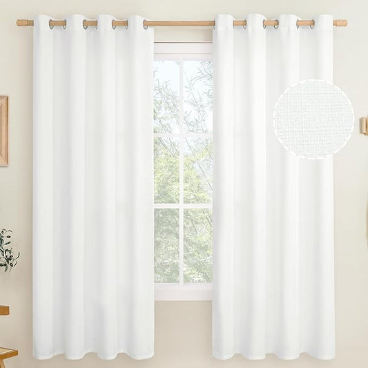 LAMIT White Linen Curtains 72 inch Long for Bedroom, Grommet Thick Light Reducing Thermal Light Filtering Curtains Window Panels for Living Room/Farmhouse, Set of 2 Panels, W52 x L72