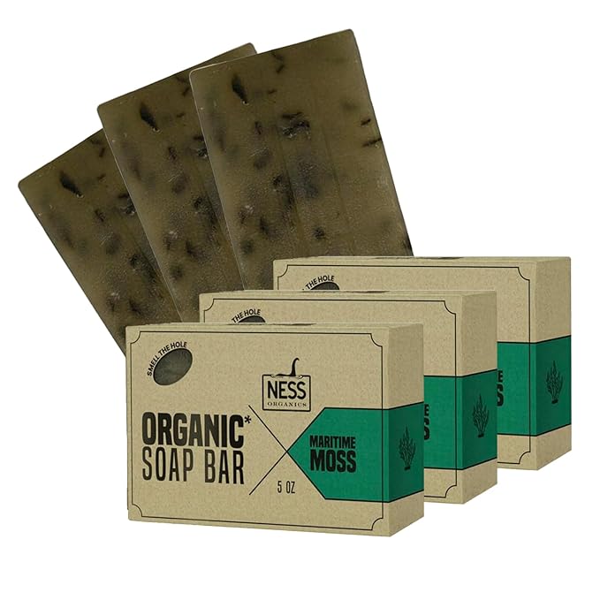Ness Mens Soap Bar - Maritime Moss Scent - Natural Soap For Men - Mens Bar Soap With Organic Ingredients & Essential Oils - Moisturizing Bar Soap - Handmade In The USA, Cruelty Free, Vegan - 3 Pack