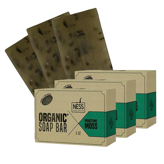 Ness Mens Soap Bar - Maritime Moss Scent - Natural Soap For Men - Mens Bar Soap With Organic Ingredients & Essential Oils - Moisturizing Bar Soap - Handmade In The USA, Cruelty Free, Vegan - 3 Pack
