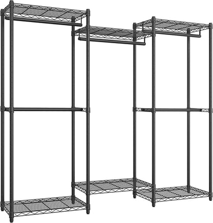 SONGMICS Heavy-Duty Clothes Rack, Garment Rack, Portable Closet, 68.7-Inch Wide Clothing Rack with Adjustable Mesh Shelves and Hanging Rails, Ink Black ULGR433B01
