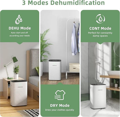 34 Pint Dehumidifiers for Home Basements, with 3 Working Modes, Overflow Protection, and Auto Shut off Restart. Ultra Silent Dehumidifier with Drain Hose, Intelligent Humidity Control
