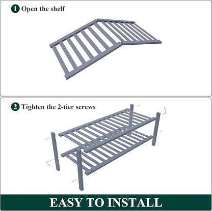 Smiry Bamboo Shoe Rack for Closet, 2 Tier Wooden Stackable Shoe Organizer, Free Standing Shoes Storage Shelf for Entryway, Front Door Entrance, Grey