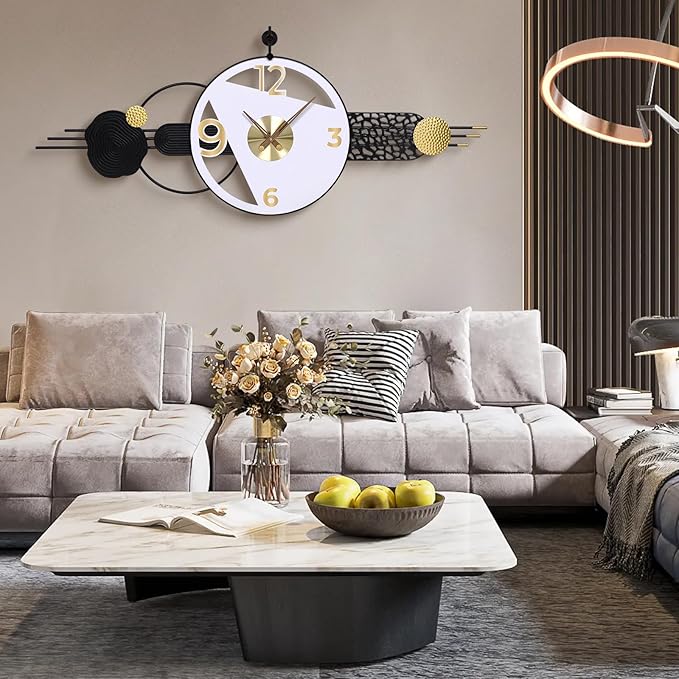 51x21 Inches Large Modern Silent Wall Clock Battery Operated, Non-Ticking Quartz Decorative Analog Clocks for Living Room, Bedroom, Hallway - Abstract Art Home & Office Decor, Easy to Read