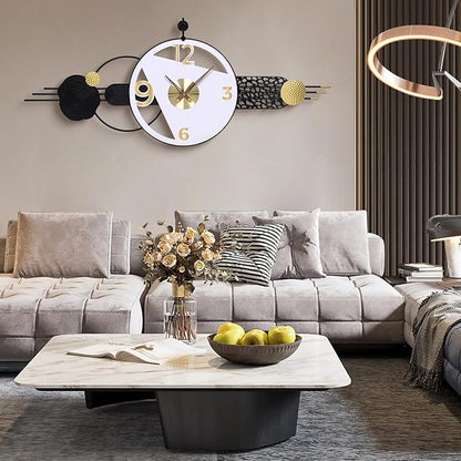 51x21 Inches Large Modern Silent Wall Clock Battery Operated, Non-Ticking Quartz Decorative Analog Clocks for Living Room, Bedroom, Hallway - Abstract Art Home & Office Decor, Easy to Read