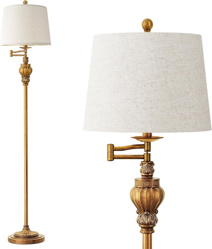 61" Vintage Floor Lamp with 350° Adjustable Swing Arm, Gold Standing Lamp for Bedroom Living Room Nightstand Bedside Retro Farmhouse Mid Century Lamp Light Home Décor Office Gifts