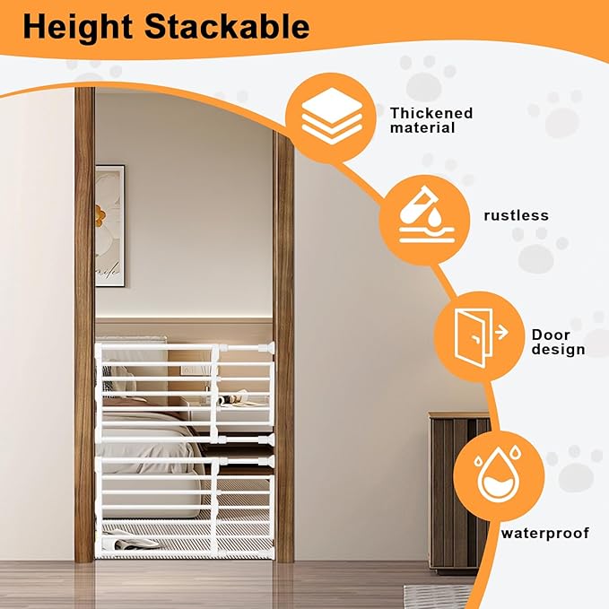 Maerd Short Dog Gates for Doorways,Dog Gate to Step Over,Retractable Puppy Gate for Stairs Indoor with Door,15.7Inch Doggy Gate,Black and White Pet GATE (White, 29''-38'' W, 15.7' H)