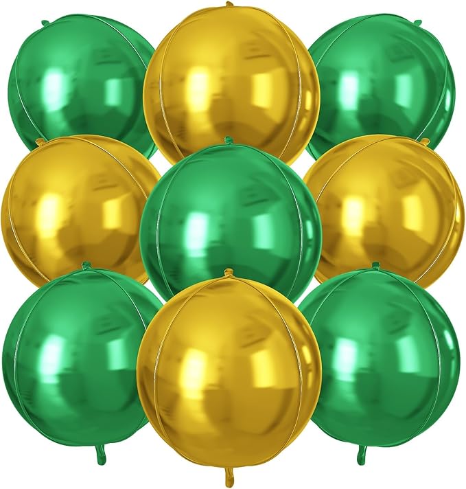 Green Gold Round Foil Balloons 9 pcs,Metallic Giant 4D Round Balloons 22 Inch for Christmas Birthday Party Bridal Shower Wedding Engagement Anniversary Prom Decorations
