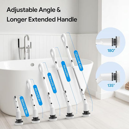 Electric Spin Scrubber, 2025 New Cordless Cleaning Brush, Shower Cleaning Brush with 7 Replaceable Brush Heads, Power Scrubber 3 Adjustable Speeds, Detachable Long Handle & IPX7 Waterproof