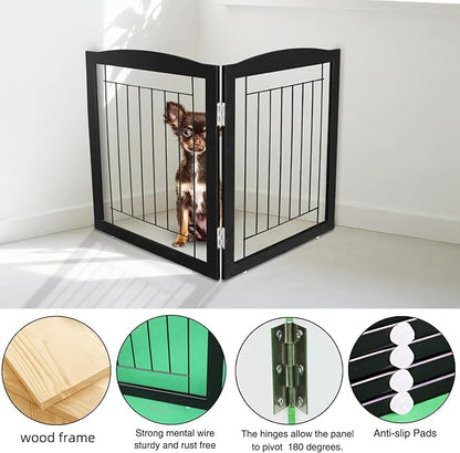 ZJSF Freestanding Foldable Dog Gate for House Extra Wide Wooden Indoor Puppy Gate Stairs Doorways Pet Gate Tall Dog Fence 2 Panels Fence Black