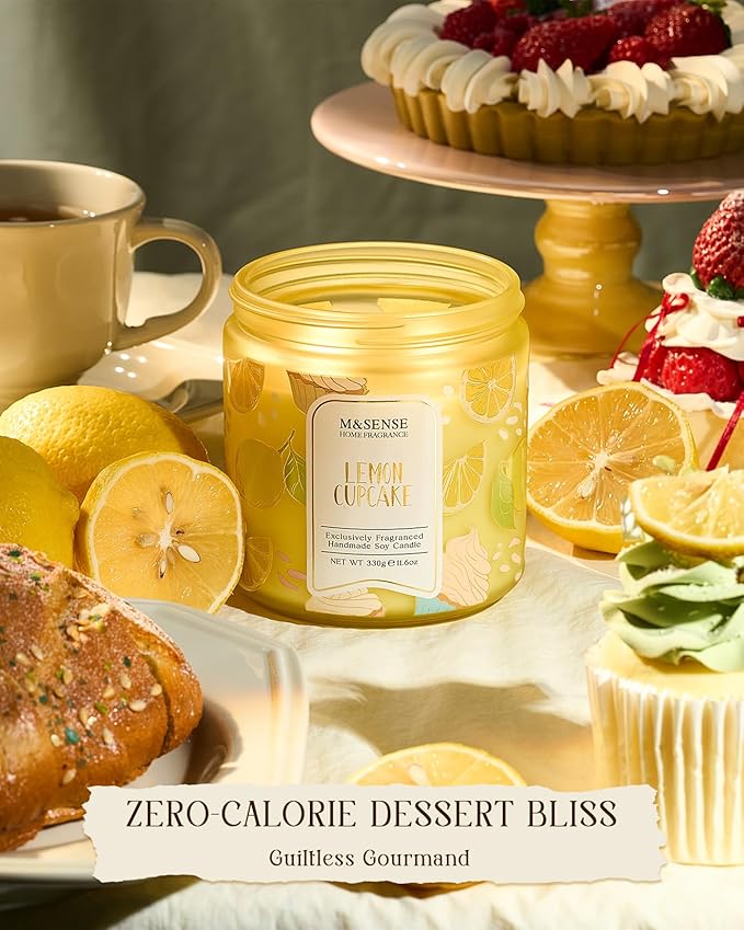 M&SENSE Lemon Vanilla Cookie Scented Candle, 11.6oz Natural Soy Wax, 70 Hours Long Lasting Clean Burn, Citrus Vanilla Scents for Kitchen Freshness, Holiday Gifts for Women Men, Warm Home Decor