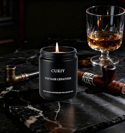 Scented Candle Gift Set, 4 Pack 25oz Soy Wax Candles, Long Lasting Aromatherapy Candles for Home Fragrance, Ideal Gift for Women and Men – Vintage Leather, Caramel Coffee, Rum Oak, Whiskey Tobacco