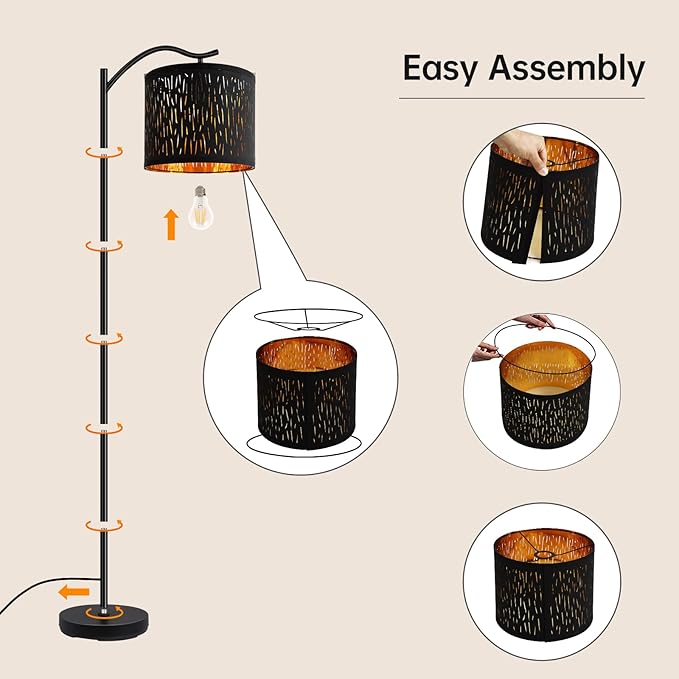 BoostArea Tree Texture Shade Floor Lamp - 8W LED Arched Standing Lamp with Linen Shade, Mid Century Design for Living Room, Bedroom, Office