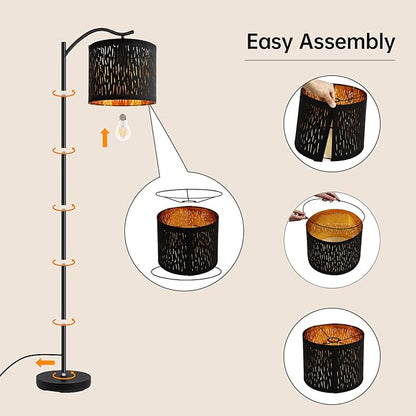 BoostArea Tree Texture Shade Floor Lamp - 8W LED Arched Standing Lamp with Linen Shade, Mid Century Design for Living Room, Bedroom, Office