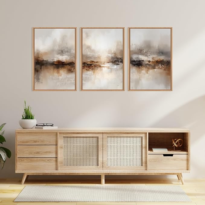 Large Abstract Brown Beige Framed Canvas Wall Art,Modern Brush Stroke Wall Decor,Neutral Pastel Painting,Minimalist Textured Artwork for Living Room,Bedroom,Dining Room,Office -24"x36"x3