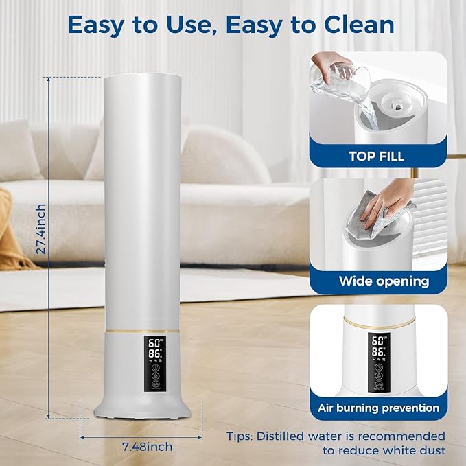 Abolee Humidifiers for Bedroom 9L Cool Mist with Essential Oil Diffuser, Humidifier Large Room, 24dB Quiet Air Humificador fit Baby Nursery & Plants, 360° Adjustable, Easy Fill & Cleaning