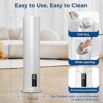Abolee Humidifiers for Bedroom 9L Cool Mist with Essential Oil Diffuser, Humidifier Large Room, 24dB Quiet Air Humificador fit Baby Nursery & Plants, 360° Adjustable, Easy Fill & Cleaning