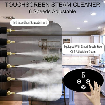 Touchscreen Steam Cleaner 1100ML 2500W High Temperature Pressure Handheld Steam Cleaning Machine with Brush Heads and Gloves 7 in 1 for Car Floor Kitchen Bathroom Window Furniture (Red)