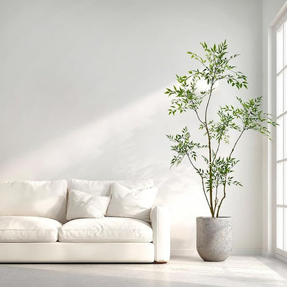 Artificial Nandina Domestica Tree, 6 ft Tall Indoor Plant, Potted Faux Greenery with Natural Stems