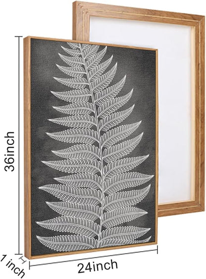 HLNIUC Botanical Neutral Framed Wall Art Set, Abstract Fern Leaf Canvas Wall Decor, Vintage Rustic Plant Wall Painting, Black Beige Nature Art Print for Living Room, Bedroom, Office - 24"x36"x3