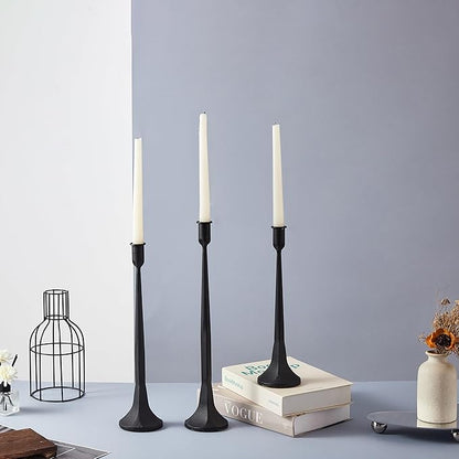 Denique Iron Taper Candle Holder Set of 3, Black Candlestick Holders Decorative Candle Stand, Tapered Candle Holders Tall Set for Wedding, Dining Table, Home Decoration (Black)
