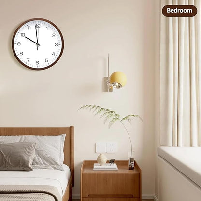 MEIRED Wooden Wall Clock 12 Inch Silent Non Ticking Wall Clocks Battery Operated Wood Analog Retro Round Clock Decorative for Kitchen,Home,Living Room,Classroom, Walnut White