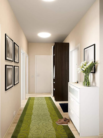 Custom Cut Hallway Runner Rug, Slip Resistant, 31 Inch Wide X Your Choice of Length, Scroll Green, 31 Inch X 9 feet