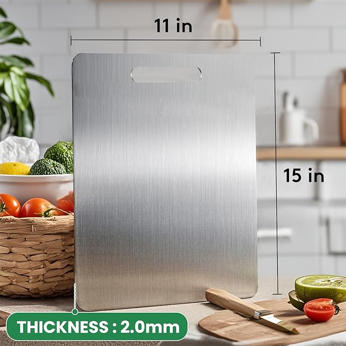100% Pure Titanium Cutting Board - 15x11 Inch Non-Slip Kitchen Chopping Board, Dishwasher Safe, Scratch Resistant, Easy to Clean, Durable & Hygienic for Meat, Vegetables, and Fruits