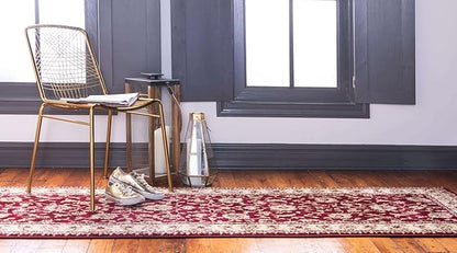 Rugs.com Aditi Collection Rug – 2' 7 x 13' Runner Red Low Rug Perfect for Living Rooms, Large Dining Rooms, Open Floorplans