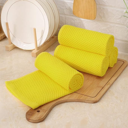 Kitinjoy 100% Cotton Waffle Weave Kitchen Towels, 4-Pack Super Soft and Absorbent Dish Towels for Drying Dishes, Kitchen Hand Towels, 13 in x 28 in, Yellow