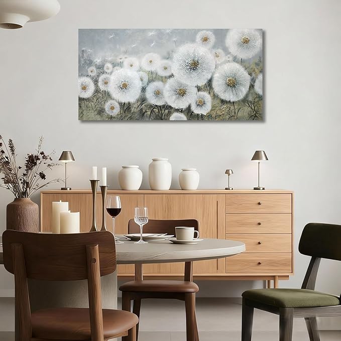Ardemy Dandelion Wall Art Large Floral Pictures Wall Decor Living Room Flowers Paintings Textured Artwork for Walls Bedroom Kitchen Dining Room Home Office, 48"x24"