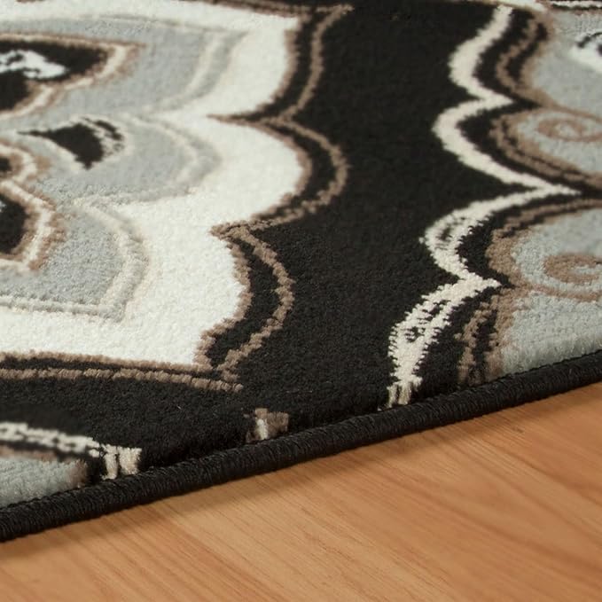 Superior Indoor Area Rug, Jute Backing, Medallion Rugs for Dining, Kitchen Floors, Office, Plush Floor Cover, Traditional Aesthetic, Crawford Collection, 8' x 10', Black